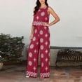 thumbnail image 4 of Costeam Womens Allover Floral Print Two Piece Outfit Cropped Sleeveless Top And Drawstring Waist Wide Leg Pants Hidden Side Pockets Lightweight Woven Fabric Loose Fit Casual Co Ord Matching Set, 4 of 6