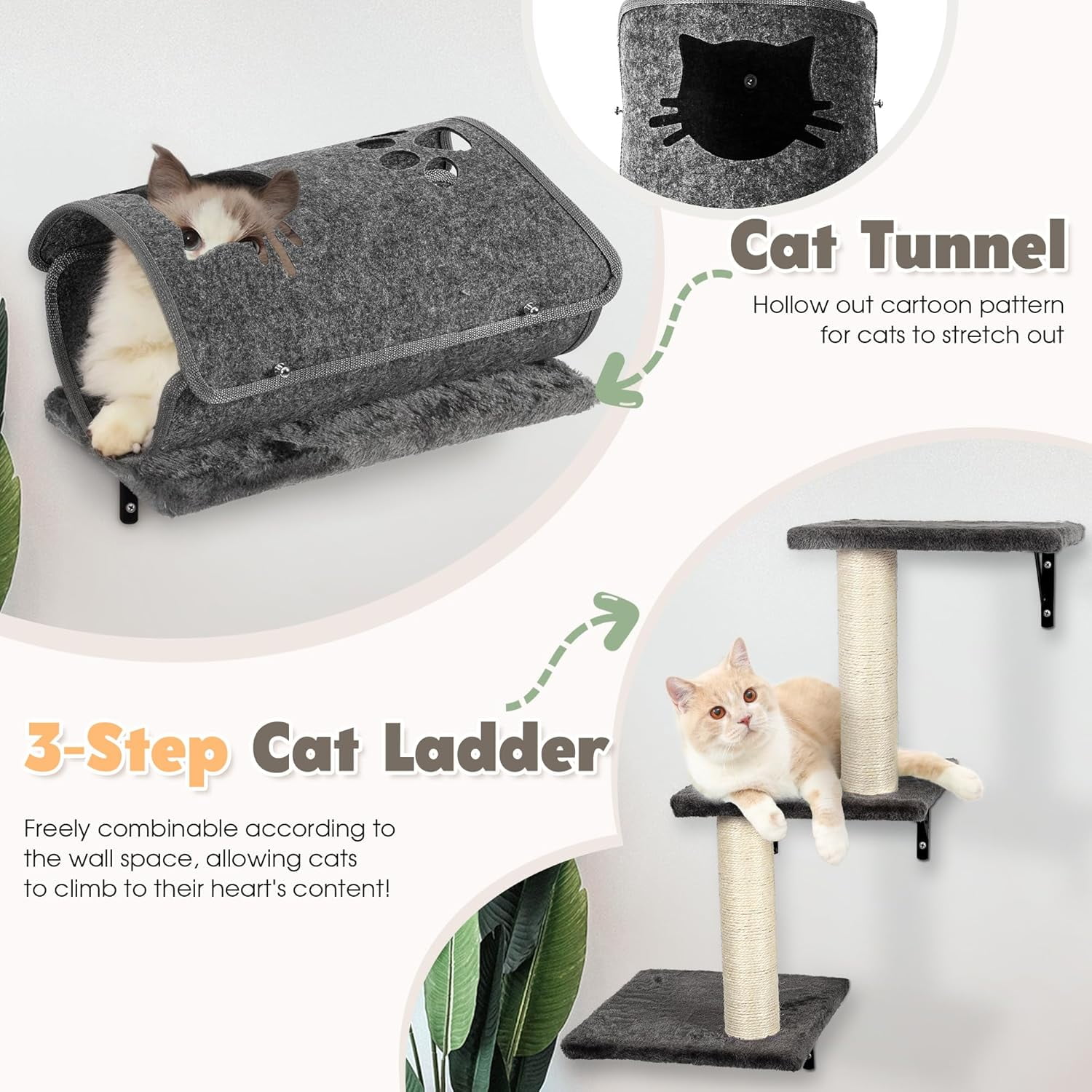 SONGMY 7-in-1 Wall Mounted Cat Climber Set, Cat Furniture Set with House, Bridge, Tree, Steps, Scratcher, DIY Playground, Shelves for Indoor Wall Furniture Set - Dark Gray