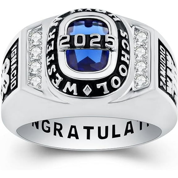 925 Sterling Silver Class Rings Cubic Zirconia Birthstone Rings Class Rings for Men High School Personalized Custom Rings Men's Class Rings Size 5-15 Graduation Rings for Men