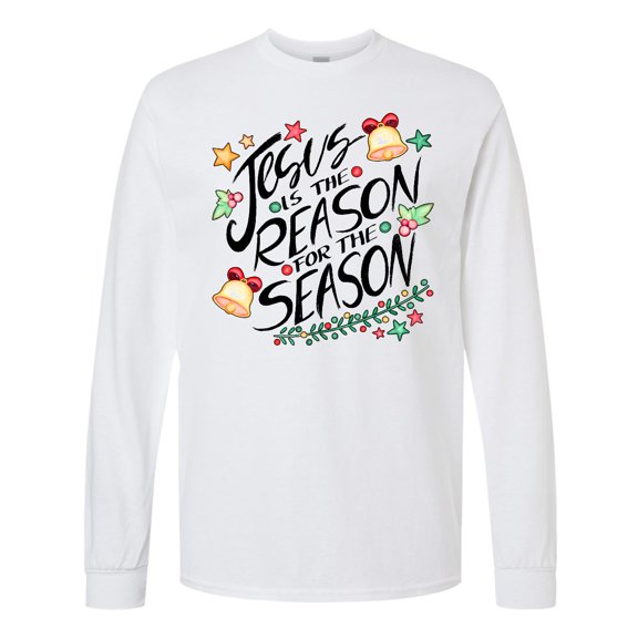 Inktastic Jesus is the Reason for the Season Christmas Bells and Stars Long Sleeve T-Shirt