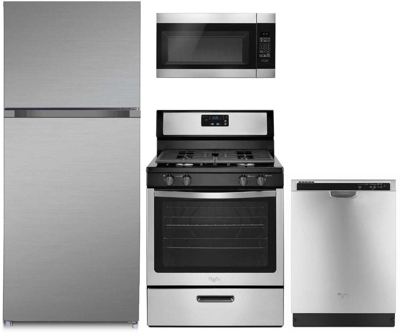 gas stove with microwave on top