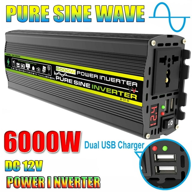 8000W Intelligent Car Power Inverter 3000W-6000W Dual USB Vehicle Smart Inverter Pure Sine Wave DC To AC for Car Auto RV ,Easy to Use