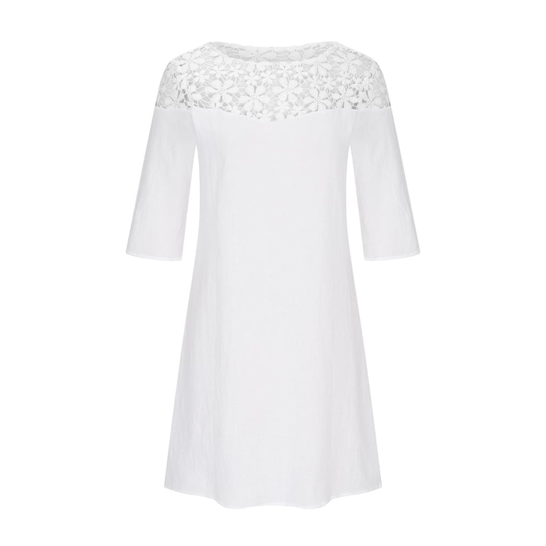 Sakmal Semi Formal Women Dresses Shift White Midi Linen Dress Short Sleeve  Lace Dresses for Women - Walmart.com