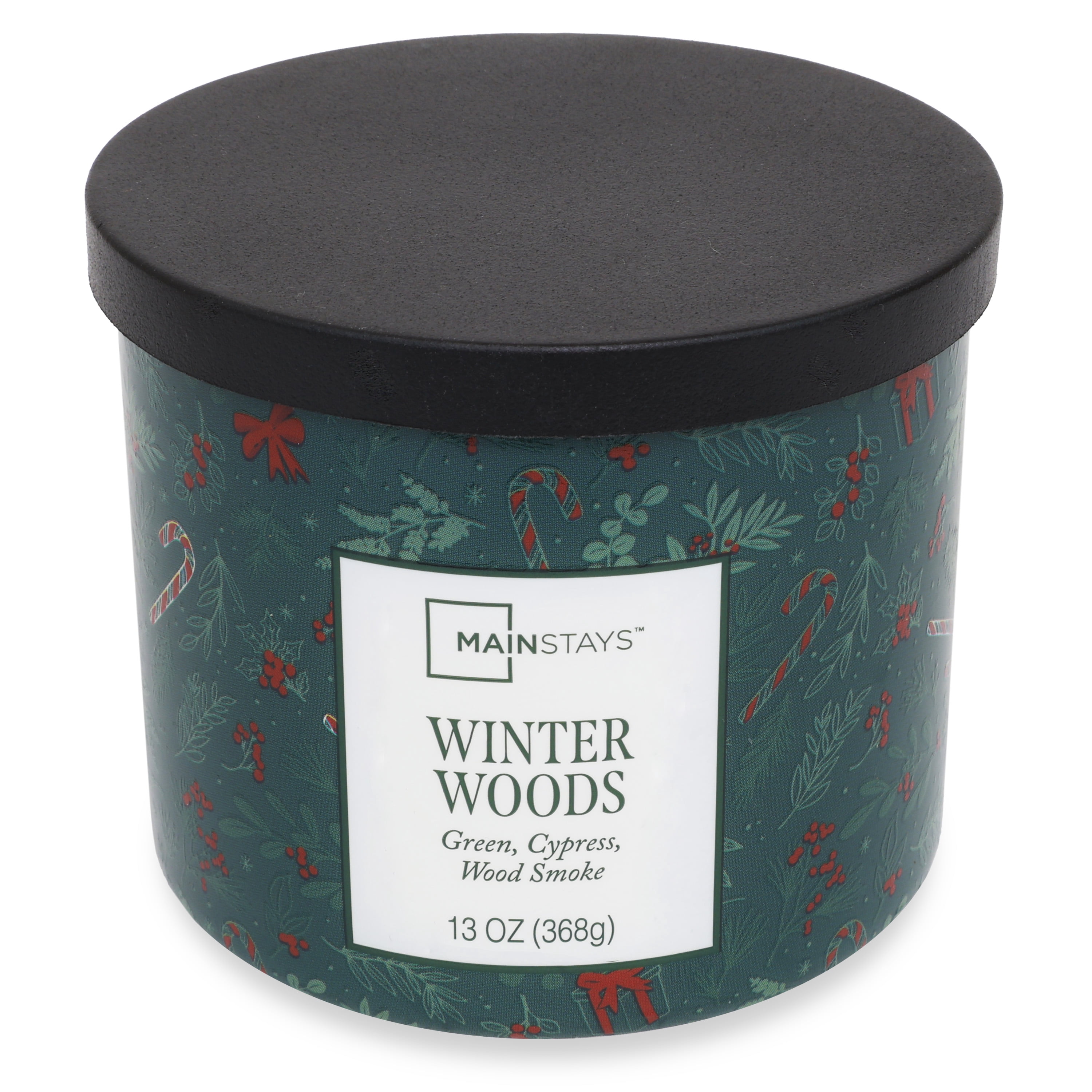 Mainstays 3-Wick Winter Woods Scented Candle with a Green Garland Toss Scene Wrap, 13-Ounce