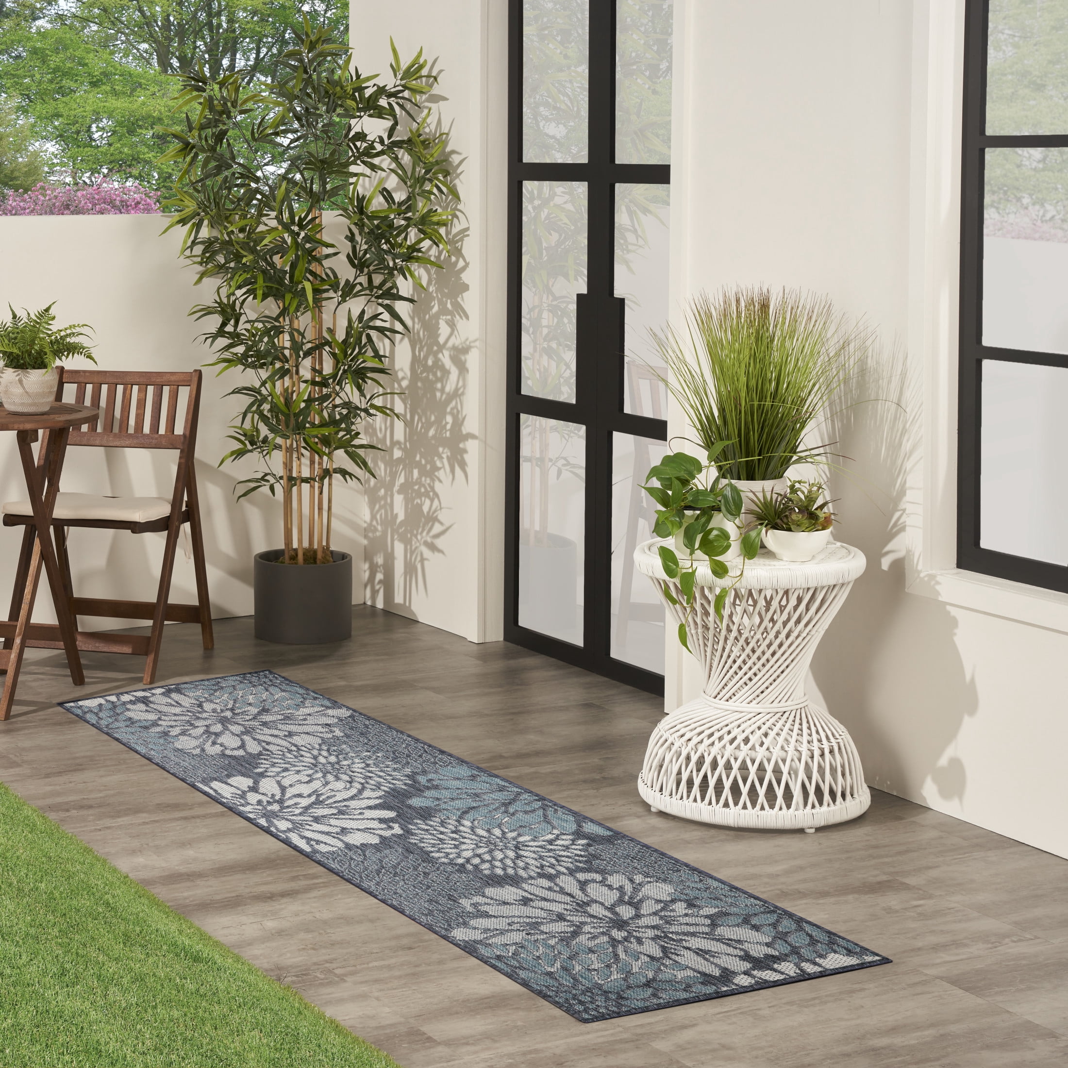 Nourison Garden Oasis 2' x 6' Navy Tropical Rug