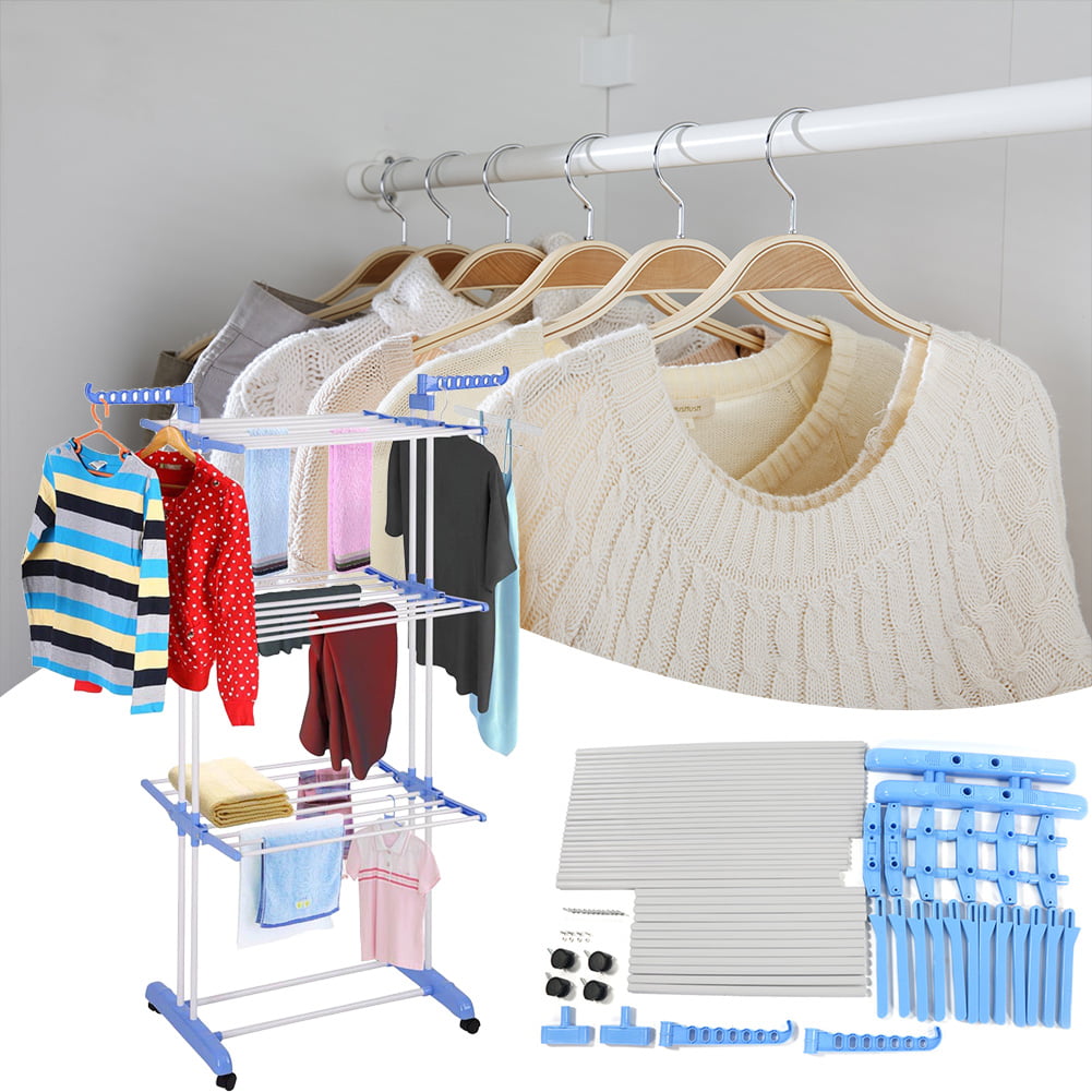 3 Layers Portable Assembled Home Clothes Hanging Dryer Hanger Rack Stand Holder 