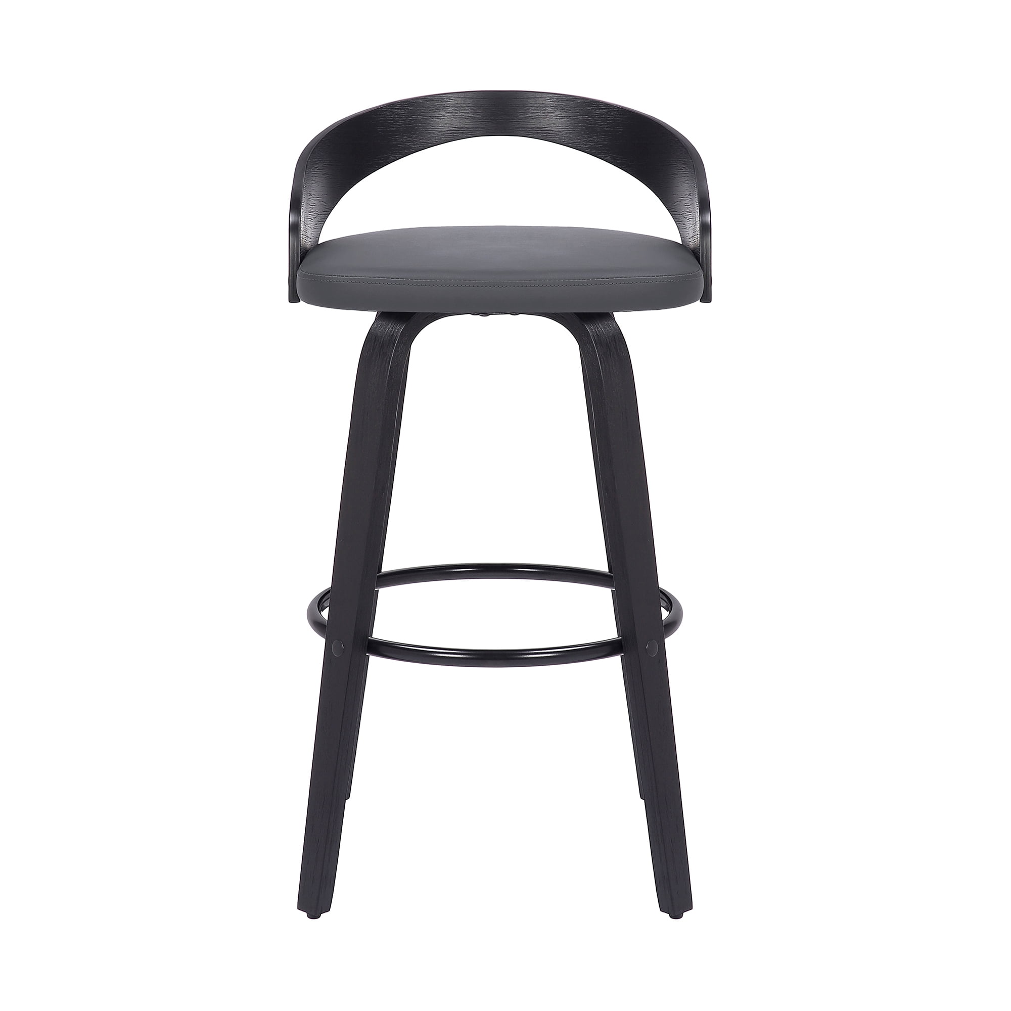 Sonia 26" Counter Height Swivel Gray Faux Leather and Black Wood Bar Stool - Set of 4