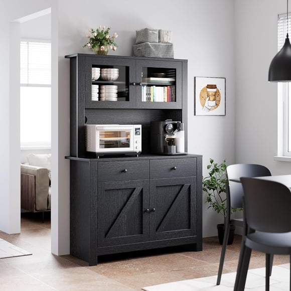 63.4" Freestanding Buffet Hutch Storage Cabinet, 2 Drawers & Adjustable Shelves for Kitchen, Living Room, Dining Room, Bathroom