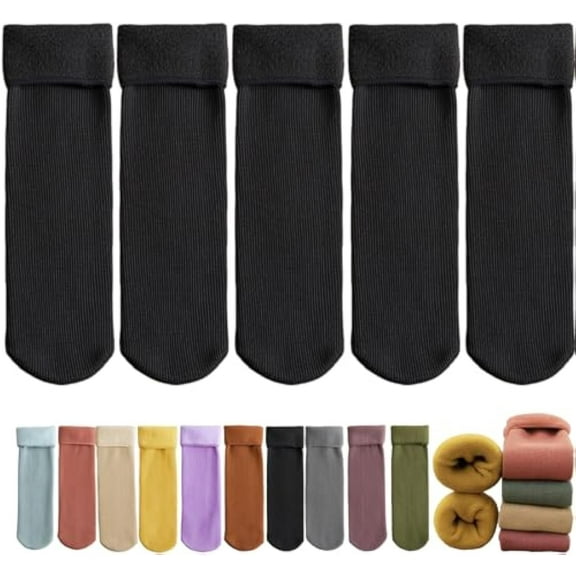 Luviess Fleece Cozy Socks, 5 Pairs Women's Mid-Calf Socks, Fleececozy Ultra Soft Velvet Slim Thermal Sock