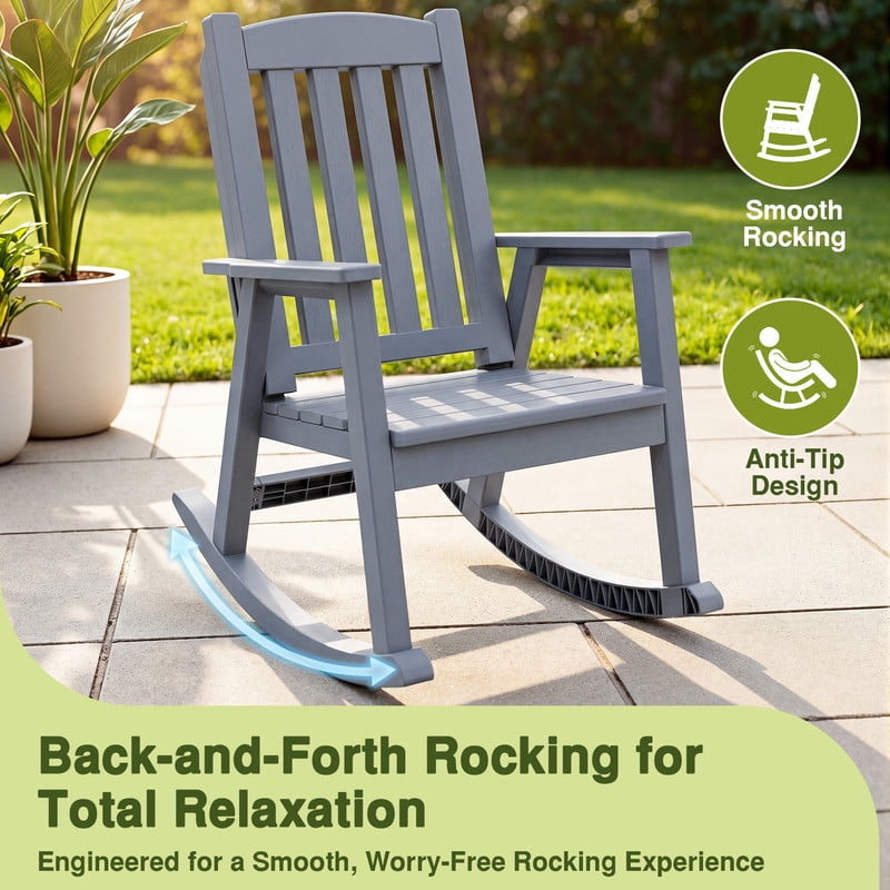 Vineego Oversized Outdoor Rocking Chair Set of 2, Heavy Duty Patio Rocker, All-Weather Resistant Front Porch Lawn Chairs for Outside, Gray