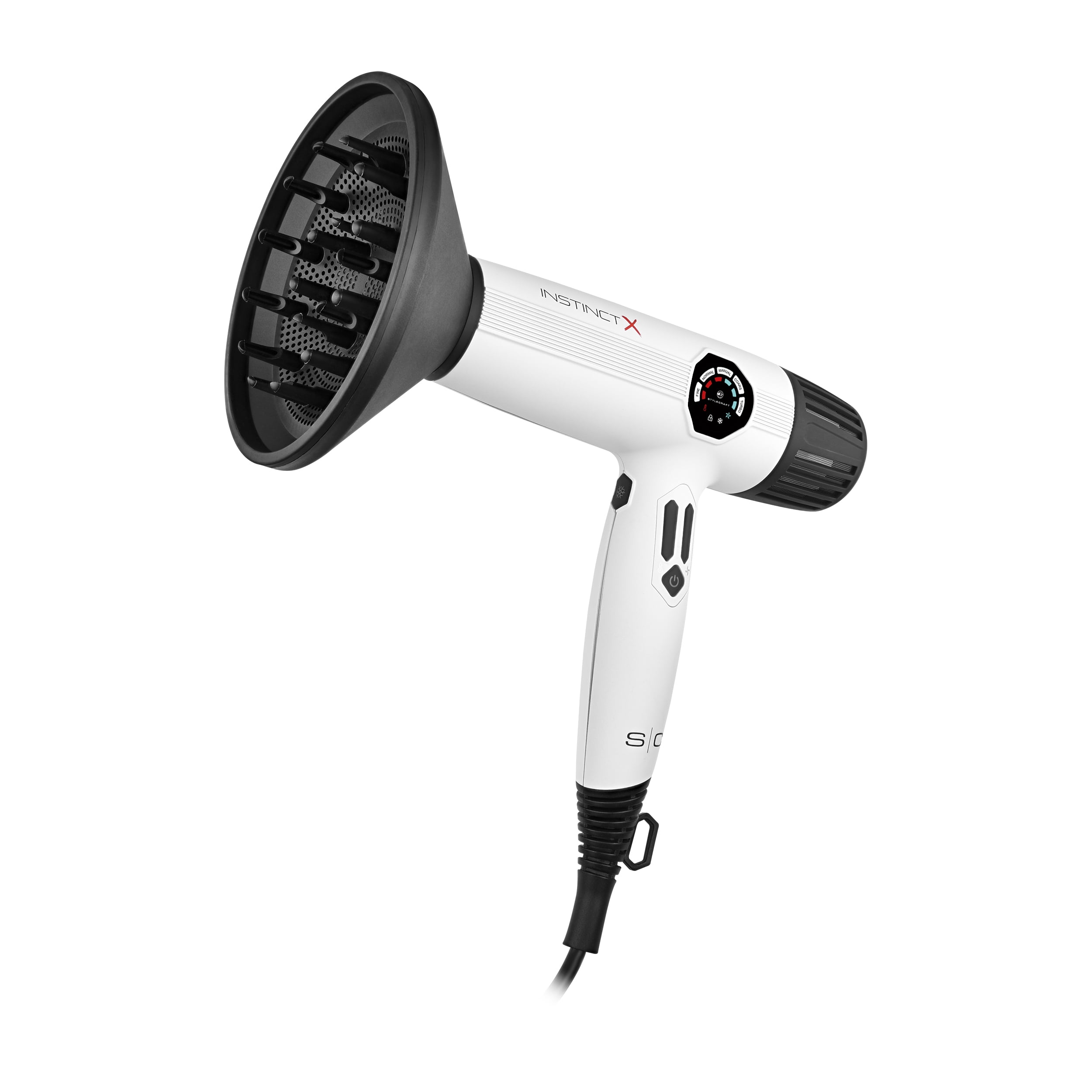 StyleCraft Instinct-X Professional Ionic Hair Dryer with Digital Display 2 Nozzles 1 Diffuser White