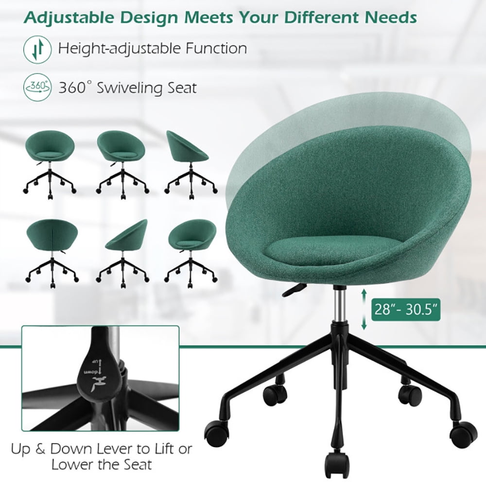 Finihen Swivel Accent Chair, Adjustable Swivel Accent Chair Vanity Chair with Round Back, for Home, Office, Green