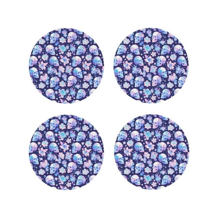 

Leather Coasters with Heat-resistant for Drinks flower Skull starry sky -标题2 Round Shape