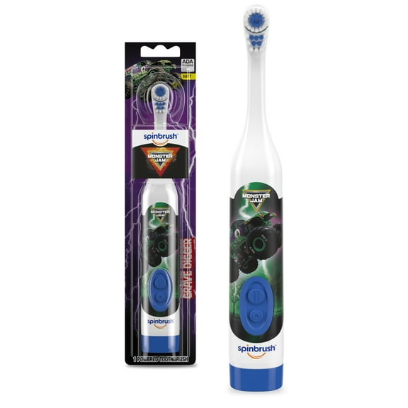 Spinbrush Monster Jam Grave Digger Battery Powered Electric Toothbrush for Children Ages 3  with AA Battery, Soft Head Bristles