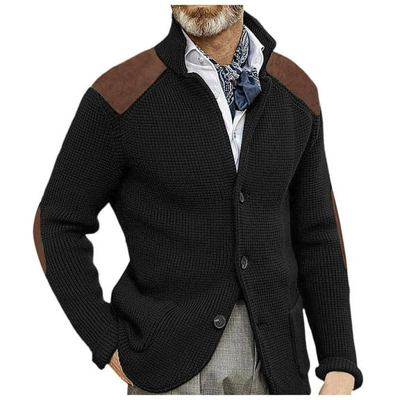 GBSYEWXS Pullover Sweater For Men Long Sleeve Patchwork Cardigan Comfortable Elegant V-Neck Sweaters Black