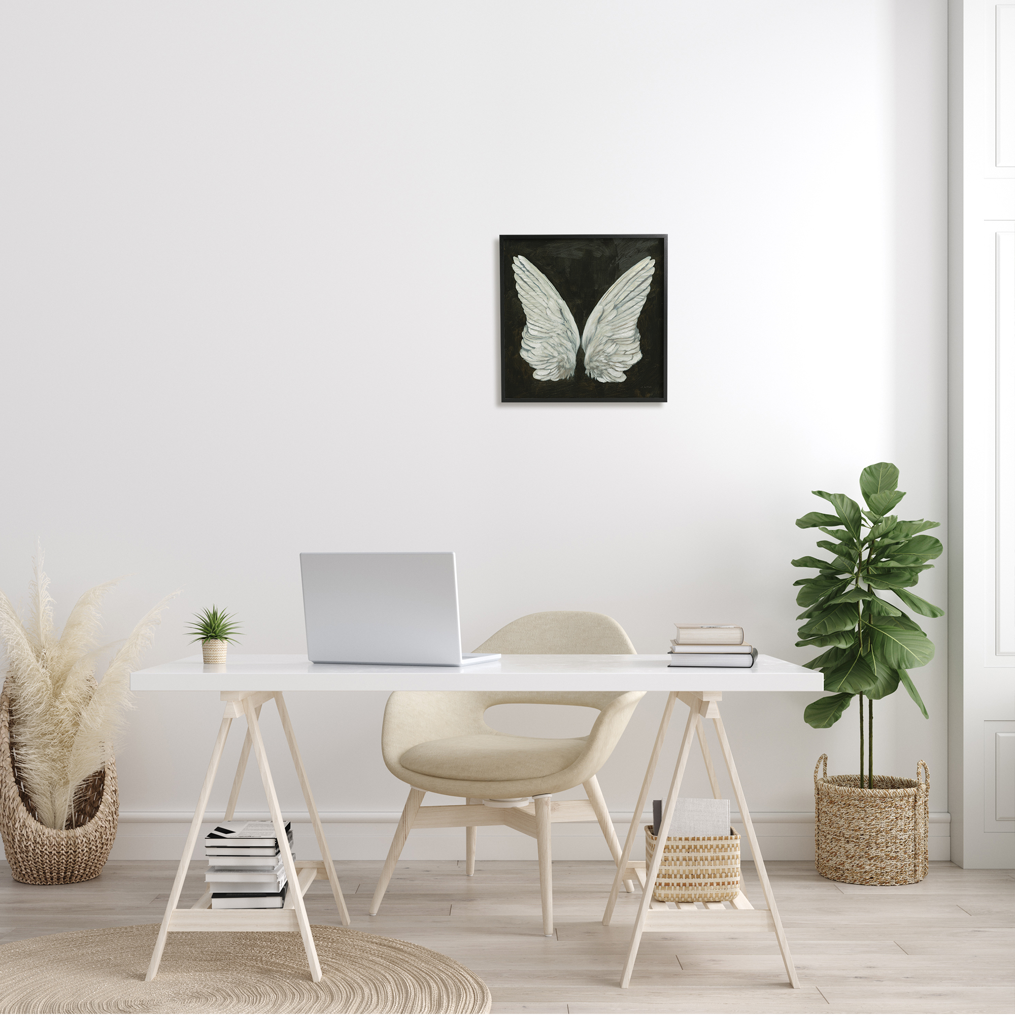 Stupell Industries Off-White Angel Wings White Feathers over Black, 17 x 30,Design by James Wiens
