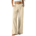 thumbnail image 3 of Women's Cotton Linen Wide Leg Pants Summer Casual Button up High Waisted Loose Trousers with Pockets by Yigetop Beige L, 3 of 7