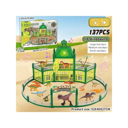 Jurassic Tyrannosaurus Rex Action Figure Dinosaur Toy for Kids 3-5, 5-7 with Sound & Lights , 137PCS STEM Construction Building with 13 Realistic Dino, Openable Cages