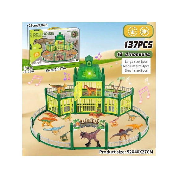 Jurassic Tyrannosaurus Rex Action Figure Dinosaur Toy for Kids 3-5, 5-7 with Sound & Lights , 137PCS STEM Construction Building with 13 Realistic Dino, Openable Cages