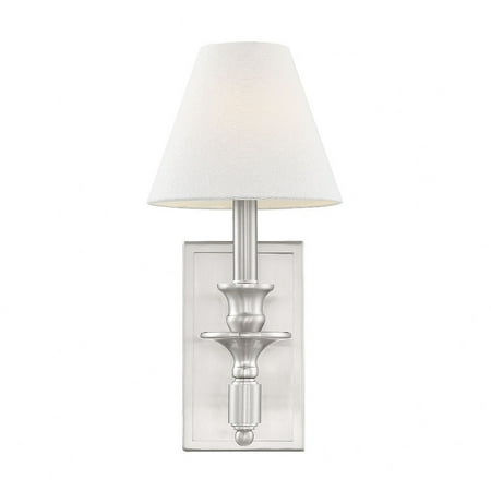 

1 Light Traditional Metal Wall Sconce with Cylinder Off-White Fabric Shade-15 inches H By 6.9 inches W Satin Nickel Bailey Street Home 159-Bel-2894003