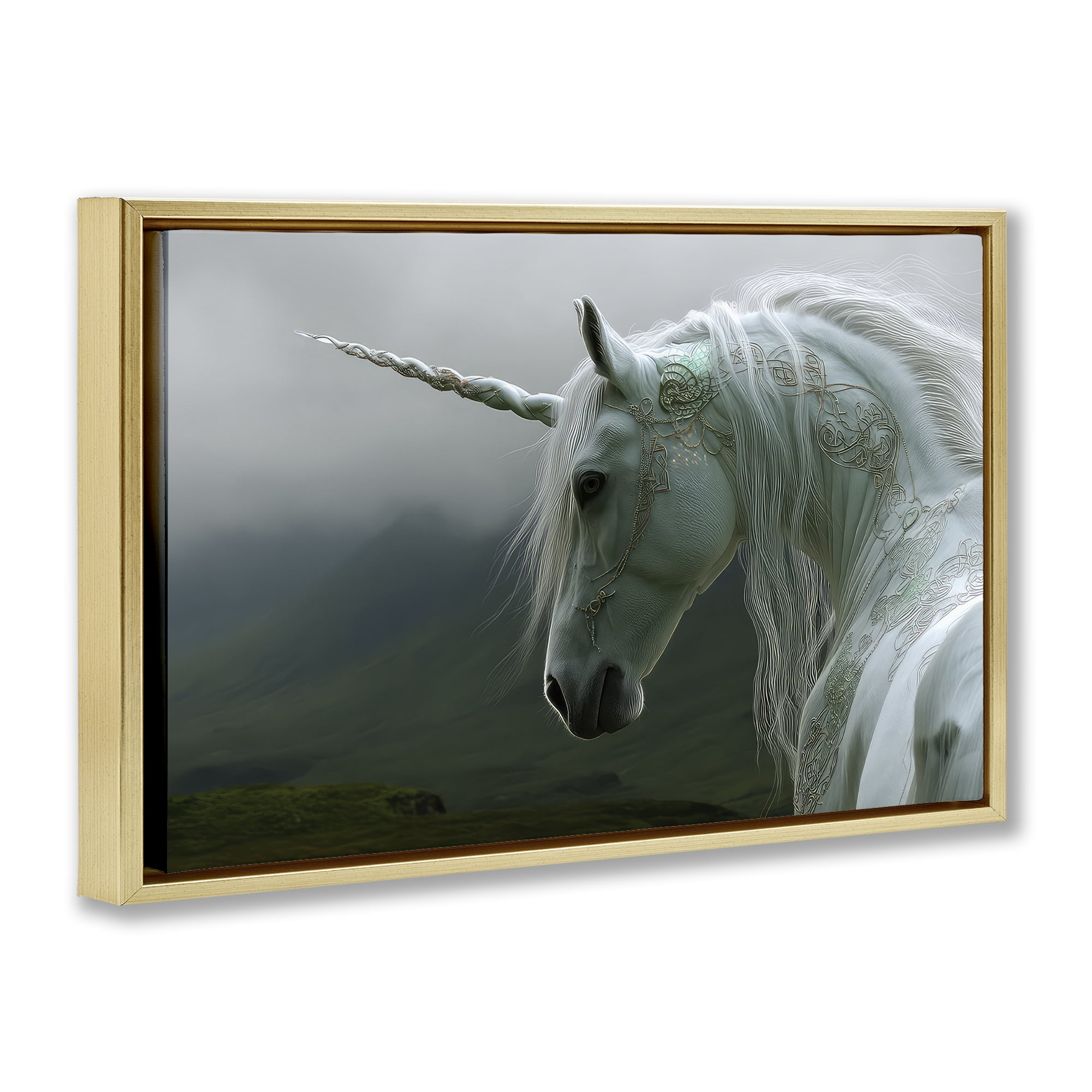 Stupell Industries Dreamy Celtic Unicorn Gold Framed Floater Canvas Wall Art, design by The Wands Want
