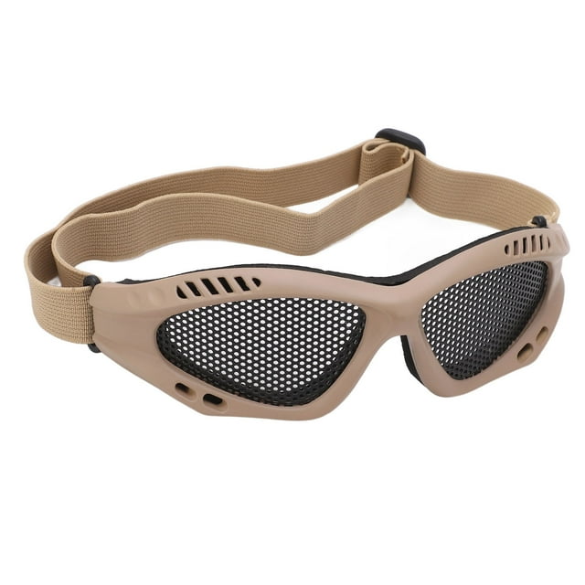 Brown Iron Mesh Safety Goggles - Windproof, Sandproof, Breathable Design with Comfortable Rubber Fit and Convenient Storage Bag for Outdoor Training and Hunting