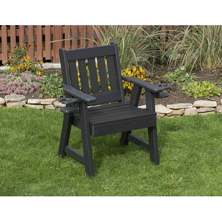 Amish Poly Lumber - Outdoor Garden Lawn Exterior Black Finish 2 Ft Poly Lumber Mission Heavy Duty Everlasting Amish Crafted Chair With Cupholder Arms