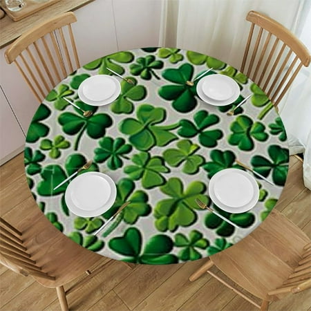 

Tllo0ord Fitable Fitted Round Table Cover with Elastic Happy St. Patricks Day Clover Multicolor Wipe Clean Table Cover for Outdoor/Indoor Use Fits Tables 31-35