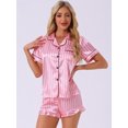 thumbnail image 2 of DARING DIVA Women's 2 Pcs Satin Silky Lounge Sets Ruffle Sleepwear Pink Striped XS, 2 of 7