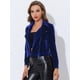 thumbnail image 2 of Chaqueta de motociclista con cuello de solapa y cremallera de terciopelo para mujer Azul Real L, 2 of 5