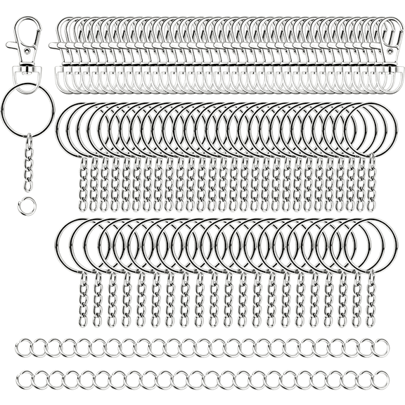 DESIGNICE 100 Pieces Metal Keychains Keyrings Key Rings with Chain and Jump Rings with Chain and Jump Rings Keychain