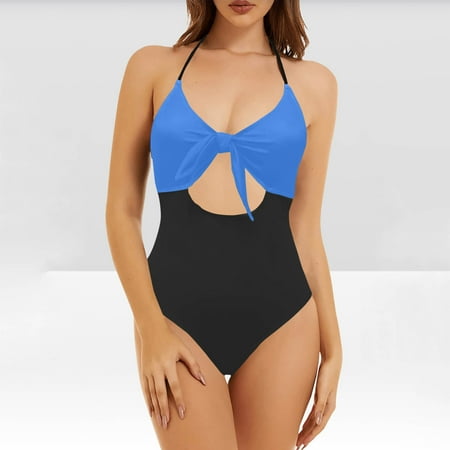 POROPL Womens One Piece Swimsuits Bikini Halter Top Swim Thin Cutout Swim Blue Size S-2XL