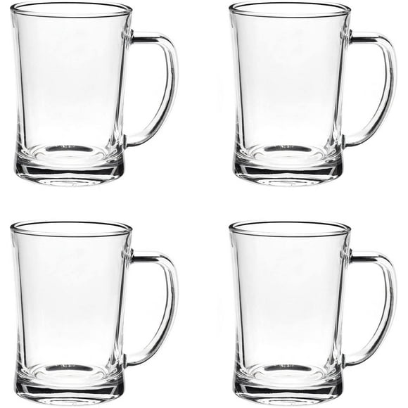 4 pack heavy large beer glasses with handle - 22 ounce glass beer steins, traditional beer mug glasses set