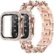 Case Strap for Apple watch band 41mm 38mm 44mm 45mm 42mm 40mm Metal Watchband Cuban Link Bracelet iWatch serie 3 5 6 se 7