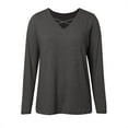 thumbnail image 5 of Shwomsmer Womens T Shirts Ladies' New V Neck Long Sleeve Solid Color Casual T Shirt Long Sleeves, 5 of 6