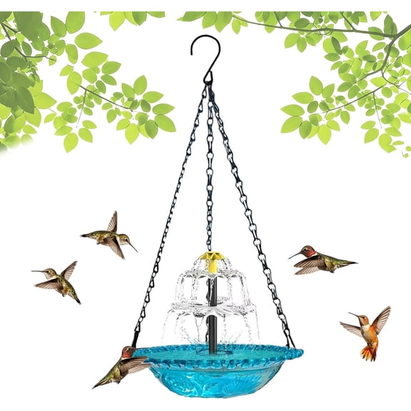 Solar Cascade Hanging Bird Bath Fountain, Outdoor Hanging Bird Bath with Solar Fountain, Large Humming Birds Baths Fountains, with Solars Pump & Glass Bowl, for Outdoor, Gardens