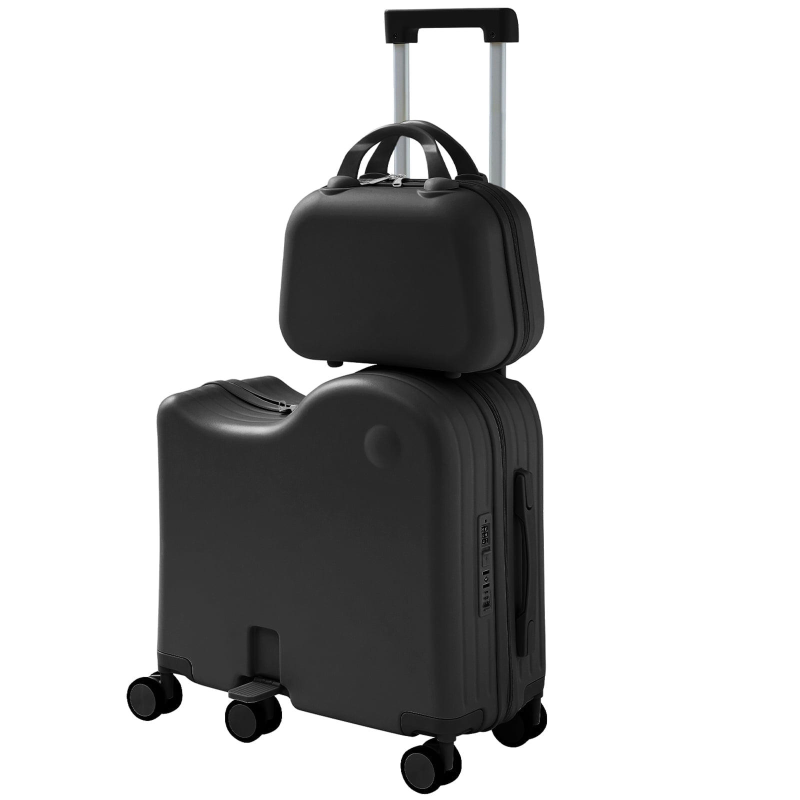TABU Kids Ride on Luggage with Handbag, Hardshell Suitcase with 6-Spinner Wheels,Hidden Cup Holder,Foldable Pedal,Black