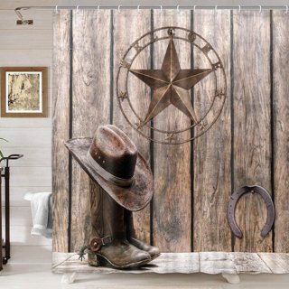Farmhouse Western Shower Curtain, Barn Star with Horseshoe on Gray Rustic  Barn Door Fabric Shower Curtains, Farm Garage Door Bathroom Curtain Liner  with Hooks 69x70inches 