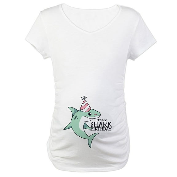 CafePress - Shark Birthday Maternity T Shirt - Cotton Maternity T-shirt, Cute & Funny Pregnancy Tee