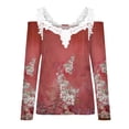 thumbnail image 4 of RKZDSR Women Tshirts Graphic Clearance,Plus Size Summer Womens Cold Shoulder Blouse Short Sleeve Cute Plain Tees Sexy V Neck Lace Crochet Patchwork Tunic Tops G15-Red L, 4 of 4