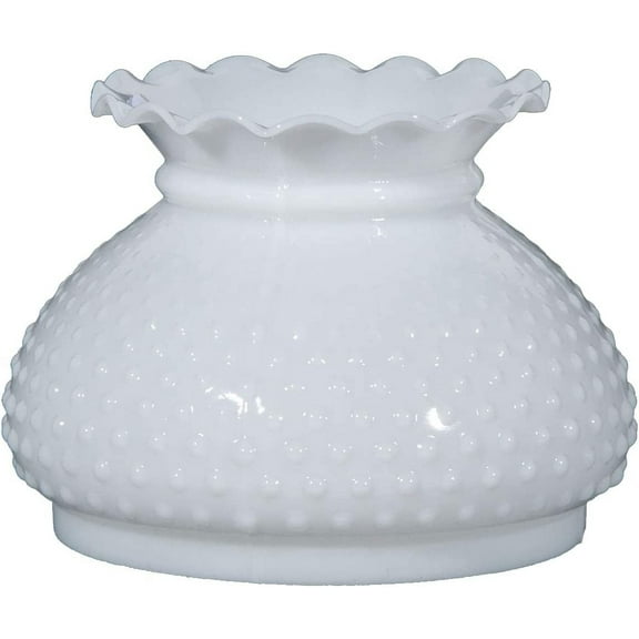 Lamp 7 Inch White Cased Glass Hobnail and Crimped Top Student Shade