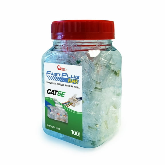 Quest Technology International, Inc. Fastplug RJ45 Pass-Through Modular Plugs, 100 Count