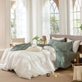 thumbnail image 3 of MooMee Gingham Sheet Set 100% Washed Cotton Linen Like Textured Extra Deep Pocket Breathable Lightweight 4-Piece (Forest Green, Queen), 3 of 7