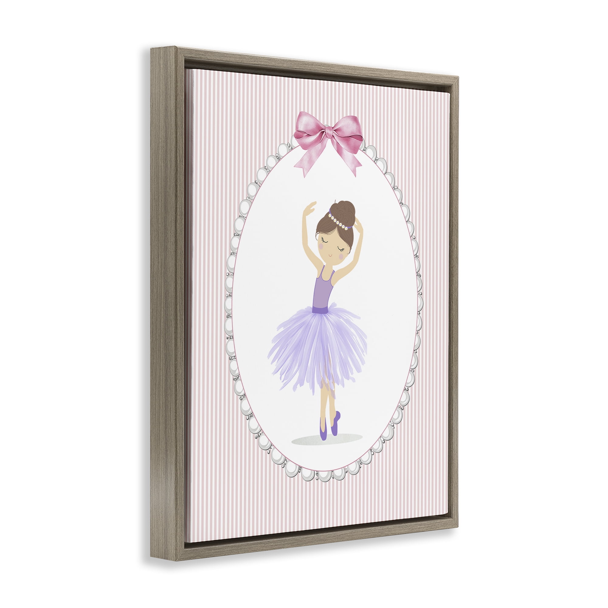 Stupell Industries Graceful Dance on Stripes Brown Framed Floater Canvas Wall Art, design by Christine Simpson Art