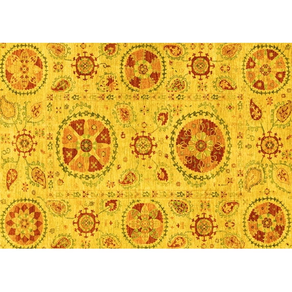 Ahgly Company Machine Washable Indoor Rectangle Abstract Yellow Modern Area Rugs, 7' x 10'