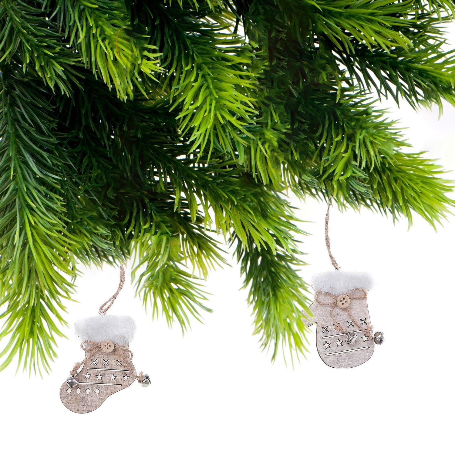 Christmas Mitt Boot Ornement En Bois - Ensemble De 6