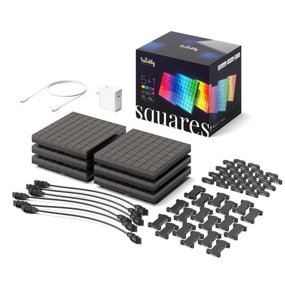 Twinkly Squares Starter Kit App-Controlled LED Panels with 64 RGB Pixels, Black