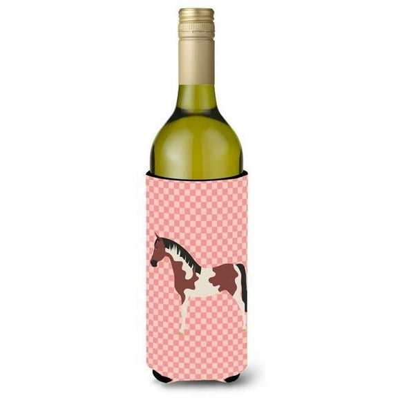 Pinto Horse Pink Check Wine Bottle Beverge Insulator Hugger