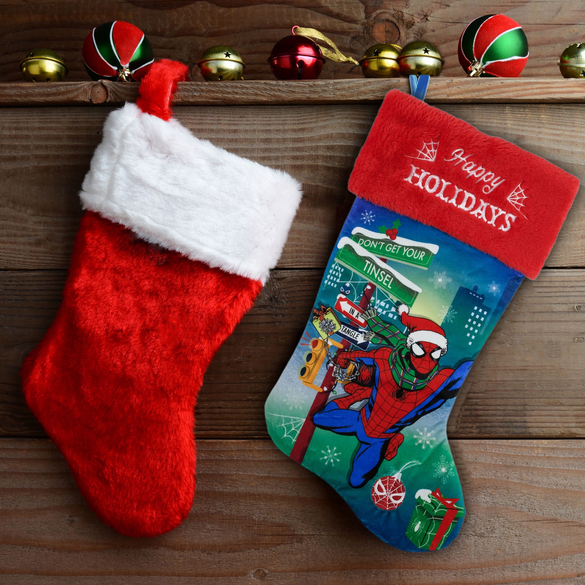 Marvel Spider-Man 20 Inch Velvet Christmas Stocking with Red Fuzzy Cuff