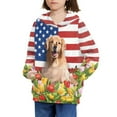 thumbnail image 3 of Xoenoiee Hooded Sweater for Kids Pullover Hoodies Long Sleeve Tops with Front Kangaroo Pocket for Fall Winter Athleticwear, Floral American Flag Golden Retriever Dog Butterfly Print, L, 3 of 7